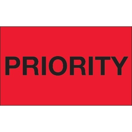 " Priority" Fluorescent Red Labels, 3 x 5"