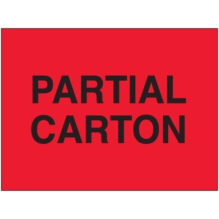" Partial Carton" Fluorescent Red Labels, 3 x 5"