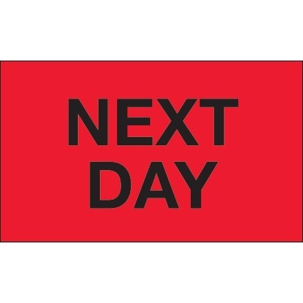 " Next Day" Fluorescent Red Labels, 3 x 5"