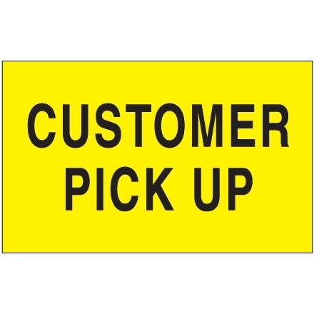 " Customer Pick Up" Fluorescent Yellow Labels, 3 x 5"