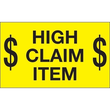 " $ High Claim Item $" Fluorescent Yellow Labels, 3 x 5"