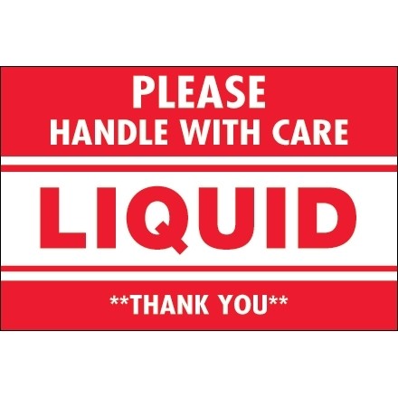 " Please Handle With Care - Liquid - Thank You" Labels, 2 x 3"