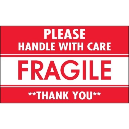 " Please Handle With Care / Fragile / Thank You" Labels, 3 x 5"