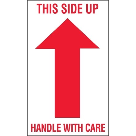 " This Side Up - Handle With Care" Arrow Labels, 3 x 5"