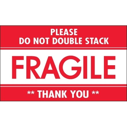 " Fragile - Do Not Double Stack" Labels, 3 x 5"