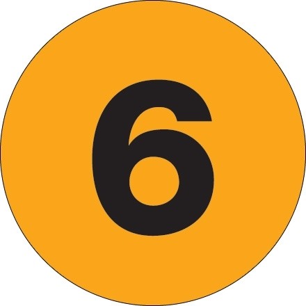 Fluorescent Orange Circle "6" Number Labels - 3"