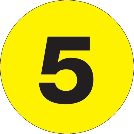 Fluorescent Yellow Circle "5" Number Labels - 2"