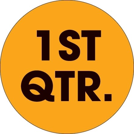 Fluorescent Orange "1ST QTR." Circle Inventory Labels, 2"