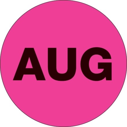 Fluorescent Pink "AUG" Circle Inventory Labels, 1"