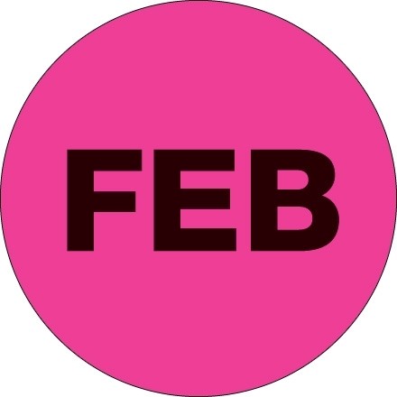 Fluorescent Pink "FEB" Circle Inventory Labels, 2"