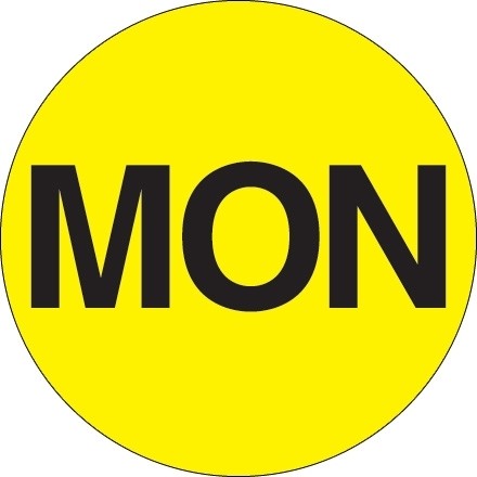 Fluorescent Yellow "MON" Circle Inventory Labels, 1"