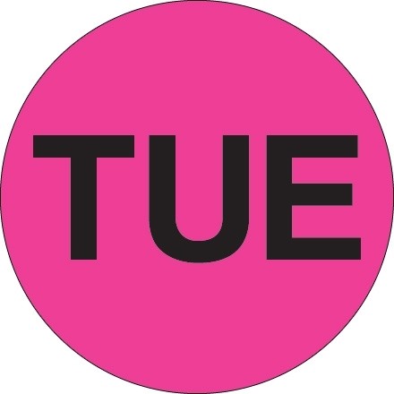 Fluorescent Pink "TUE" Circle Inventory Labels, 2"