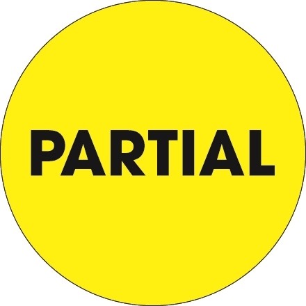 Fluorescent Yellow "Partial" Circle Inventory Labels, 2"