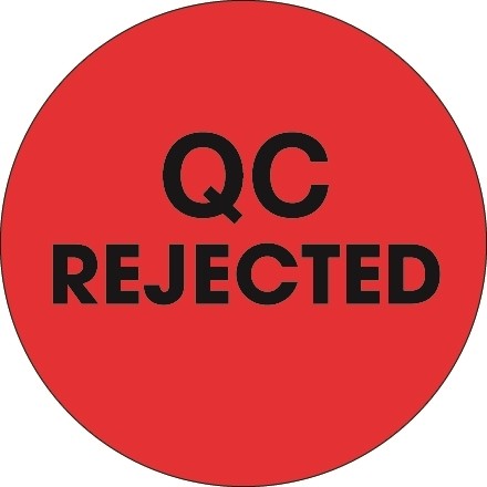Fluorescent Red "QC Rejected" Circle Inventory Labels, 2"