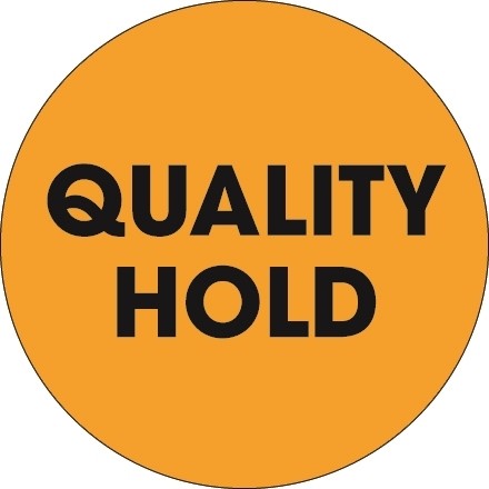 Fluorescent Orange "Quality Hold" Circle Inventory Labels, 2"