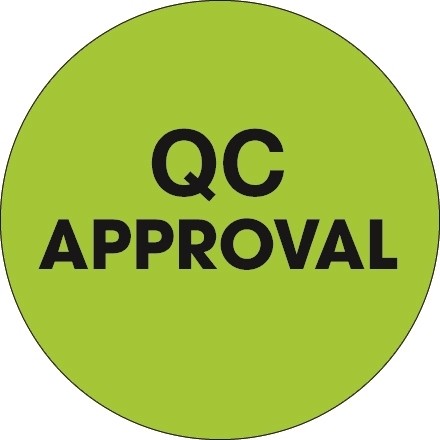Fluorescent Green "QC Approval" Circle Inventory Labels, 1"