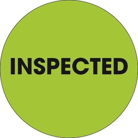 Fluorescent Green "Inspected" Circle Inventory Labels, 2"