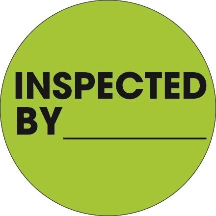 Fluorescent Green "Inspected By" Circle Inventory Labels, 1"