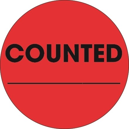 Fluorescent Red "Counted ___" Circle Inventory Labels, 2"