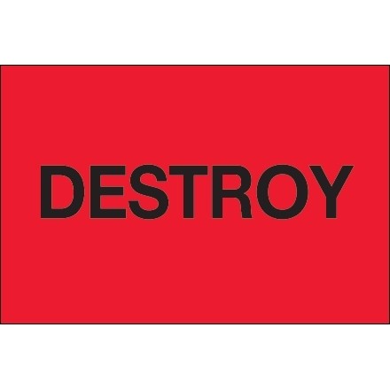 Fluorescent Red "Destroy" Inventory Labels, 2 x 3"
