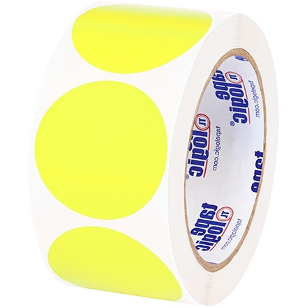 Fluorescent Yellow Circle Inventory Labels - 2"
