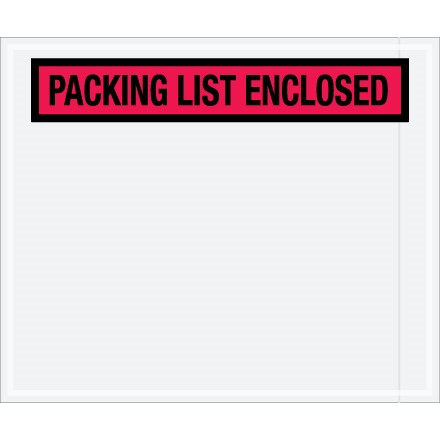 "Packing List Enclosed" Envelopes, Red, 10 x 12", Panel Face