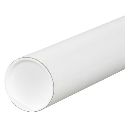 Mailing Tubes with Caps, Round, White, 4 x 18", .080" thick