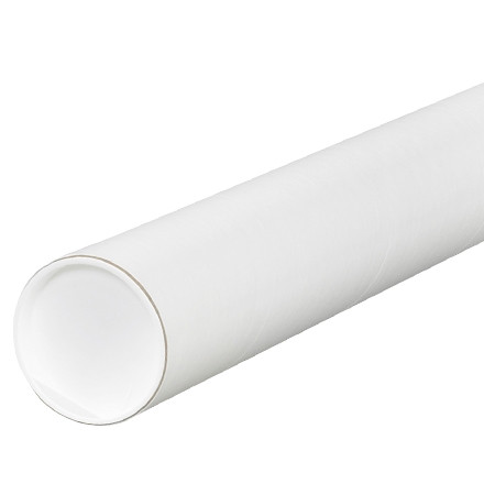 Mailing Tubes with Caps, Round, White, 3 x 48", .080" thick