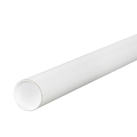 Mailing Tubes with Caps, Round, White, 2 x 48", .080" thick