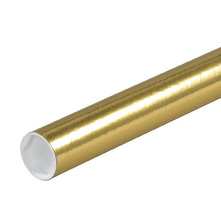 Mailing Tubes with Caps, Round, Gold, 2 x 9", .060" thick