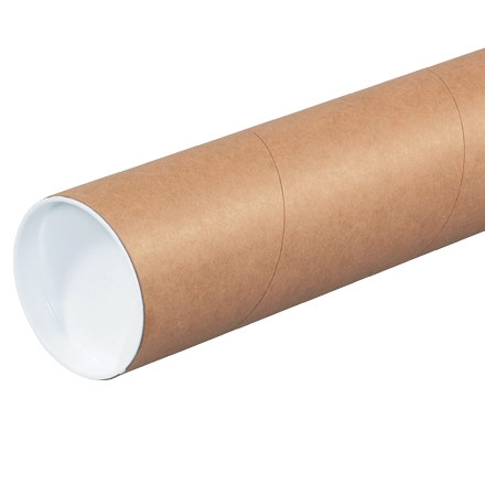 Mailing Tubes with Caps, Heavy Duty, Round, Kraft, 4 x 60", .125" thick