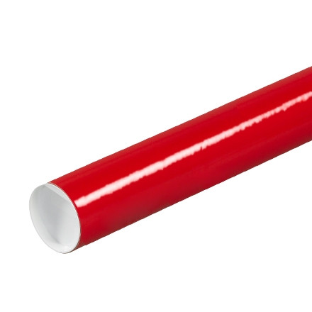 Mailing Tubes with Caps, Round, Red, 2 x 9", .060" thick