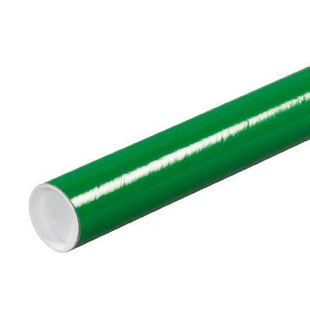Mailing Tubes with Caps, Round, Green, 2 x 9", .060" thick