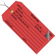 Pre-Wired 2-Part Numbered "Rejected" Inspection Tags (000-499), Red, 4 3/4 x 2 3/8"