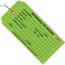 Pre-Wired "Repairable or Rework" Inspection Tags, Green, 4 3/4 x 2 3/8"