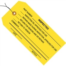 Pre-Wired "Inspected" Inspection Tags, Yellow, 4 3/4 x 2 3/8"
