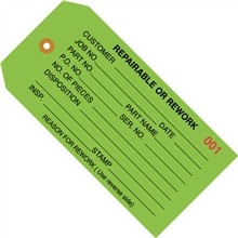 "Repairable or Rework" Inspection Tags, Green, 4 3/4 x 2 3/8"
