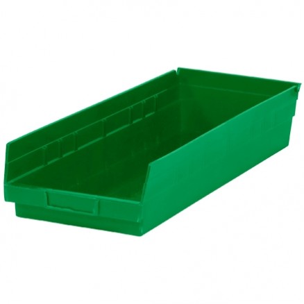 Plastic Shelf Bins, Green, 23 5/8 x 8 3/8 x 4"
