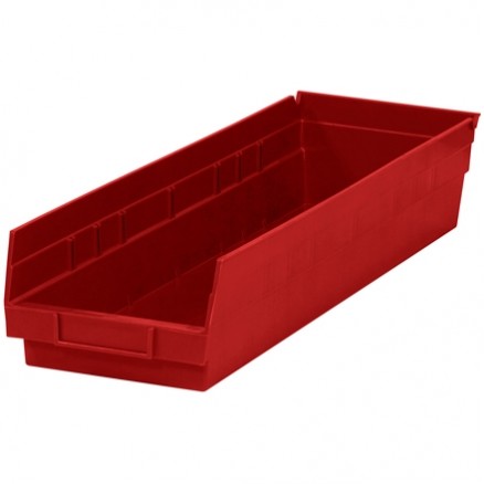 Plastic Shelf Bins, Red, 23 5/8 x 6 5/8 x 4"