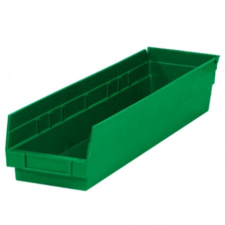 Plastic Shelf Bins, Green, 23 5/8 x 4 1/8 x 4"