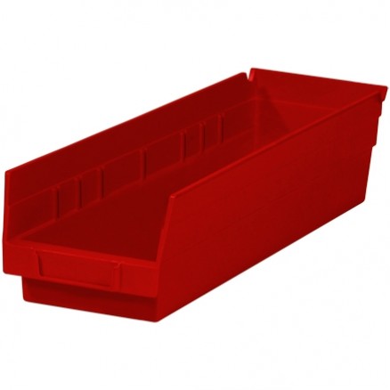 Plastic Shelf Bins, Red, 17 7/8 x 4 1/8 x 4"
