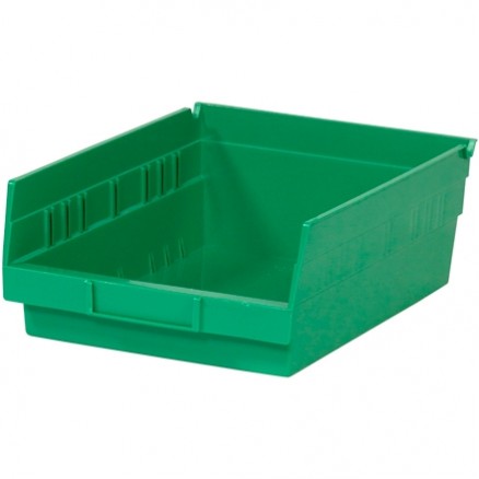 Plastic Shelf Bins, Green, 11 5/8 x 11 1/8 x 4"
