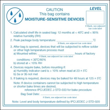 " Caution Moisture Sensitive Devices" Labels, 4 x 4"