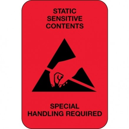Static Warning Labels -" Static Sensitive Contents", 2 x 3"