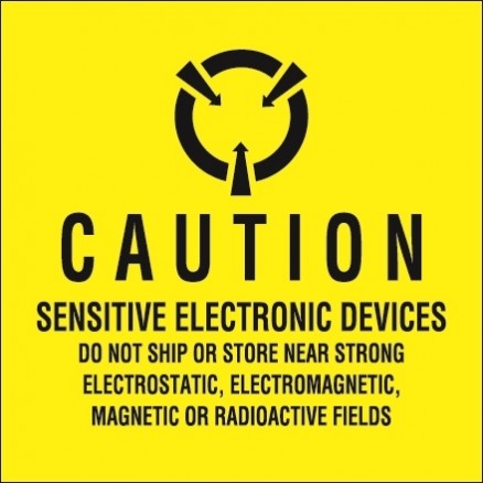 Static Warning Labels -" Sensitive Electronic Devices", 4 x 4"