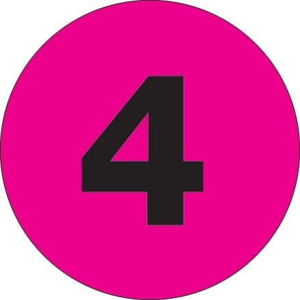 Fluorescent Pink Circle "4" Number Labels - 3"
