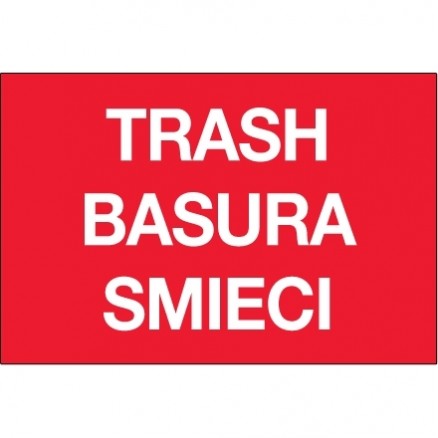 Red "Trash/Basura/Smieci" Labels, 3 x 2"