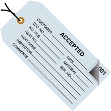 Pre-Strung "Accepted" Inspection Tags, 4 3/4 x 2 3/8", Blue