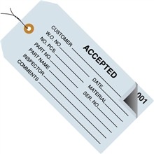Pre-Wired 2-Part Numbered "Accepted" Inspection Tags (000-499), 4 3/4 x 2 3/8", Blue