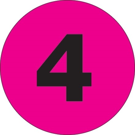 Fluorescent Pink Circle "4" Number Labels - 1"